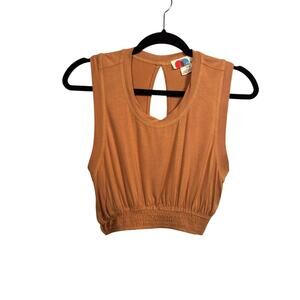 Free People Crop Top Womens Medium Brown Morningside Keyhole Sleeveless FP Beach